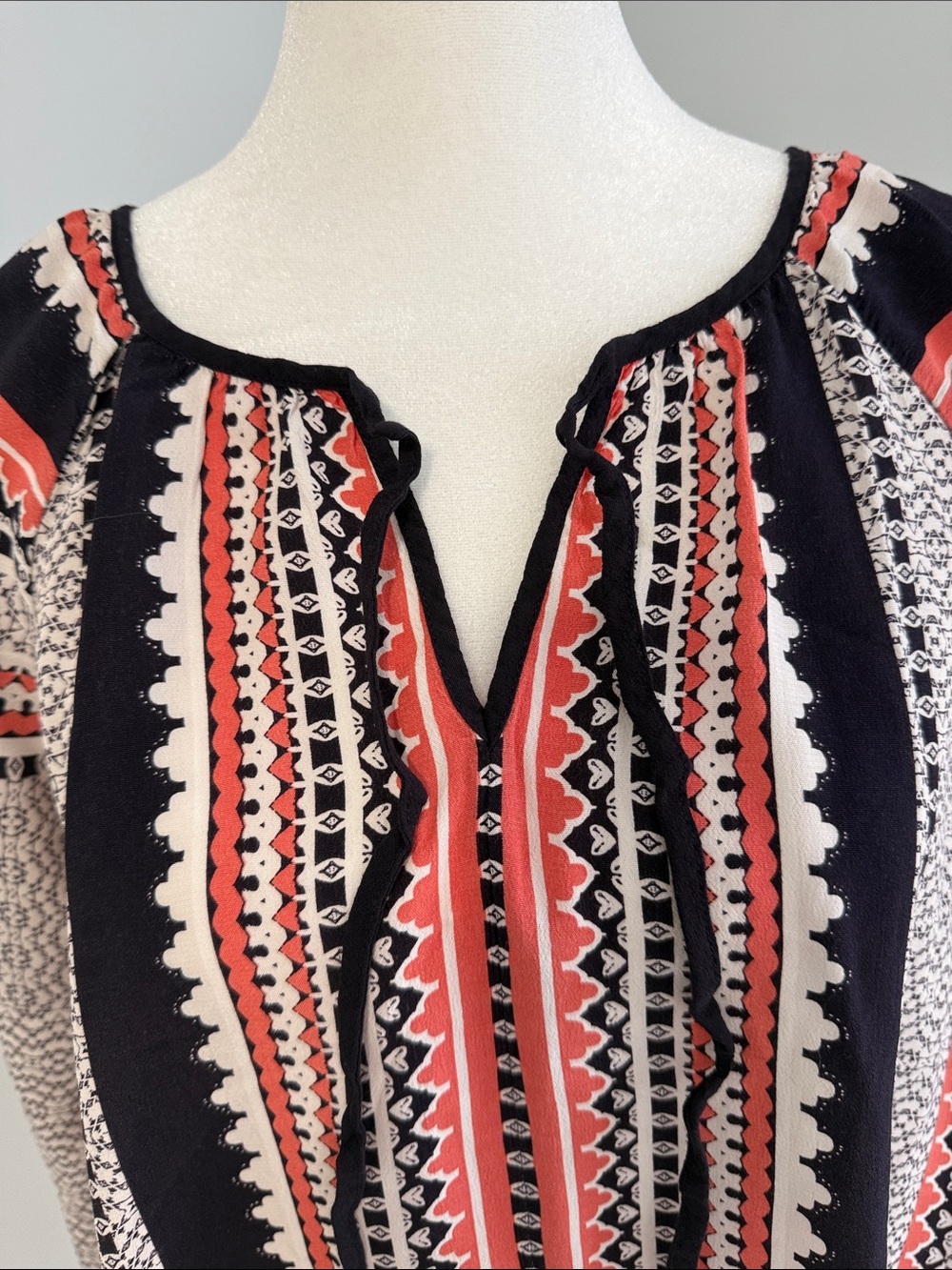 Sanctuary Striped Boho Tie-Neck Blouse in Coral, Black & White Size Small - Picture 12 of 14